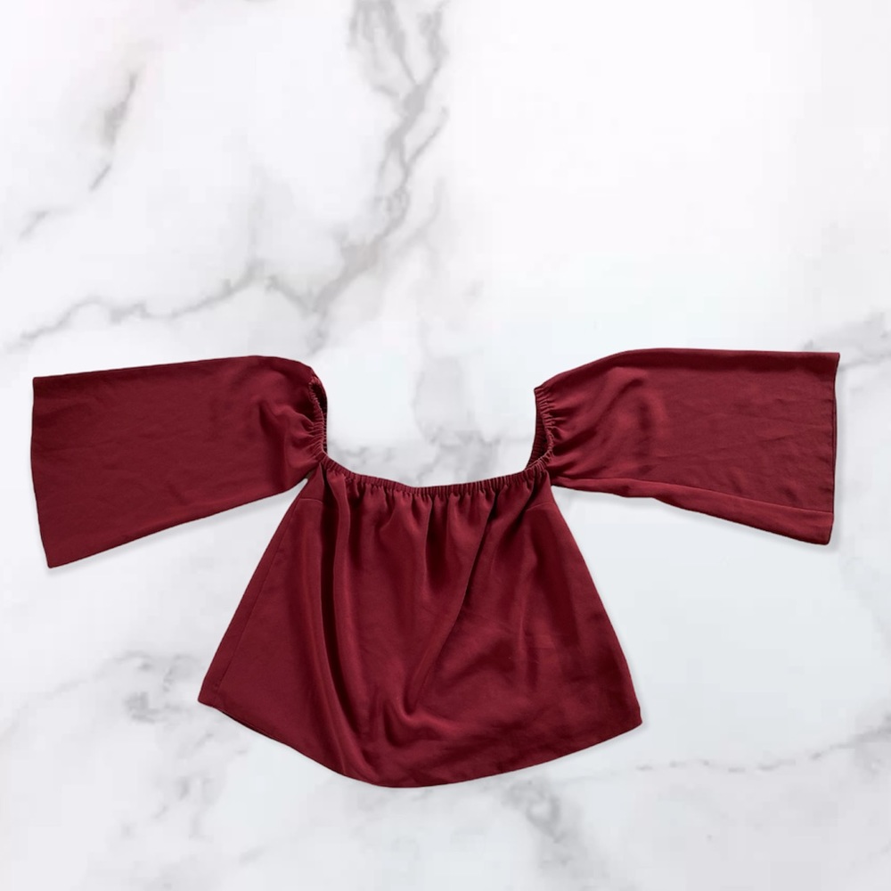 Wilfred Wine Red Off The Shoulder Flowy Wide Sleeve Top